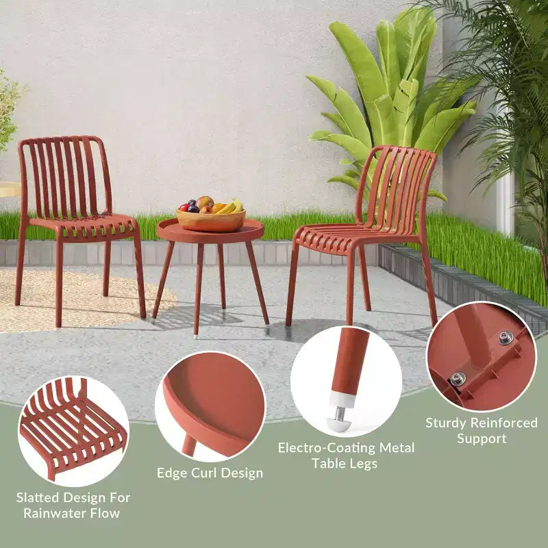 WestinTrends Playa Set Mobili da Balcone Bistro da Esterno a 3 Pezzi con Sedie Impilabili