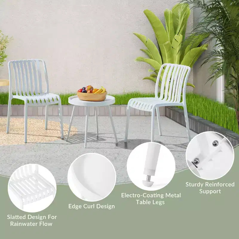 WestinTrends Playa Set Mobili da Balcone Bistro da Esterno a 3 Pezzi con Sedie Impilabili