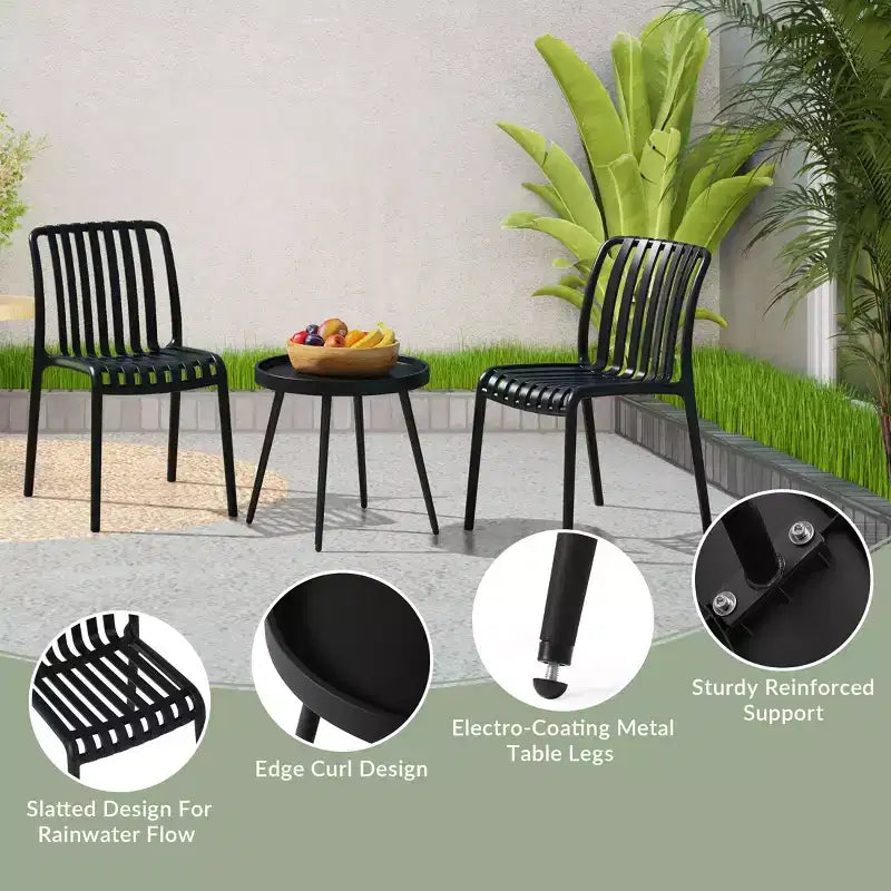 WestinTrends Playa Set Mobili da Balcone Bistro da Esterno a 3 Pezzi con Sedie Impilabili