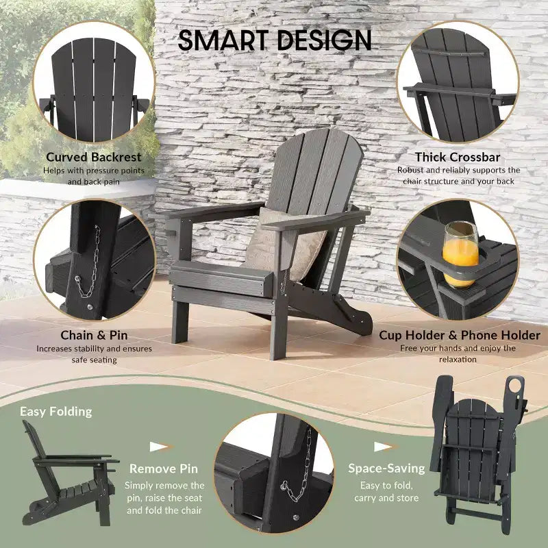 WestinTrends Nantucket Outdoor Patio HDPE Resin Adirondack Chair With Cup Holder and Phone Holder