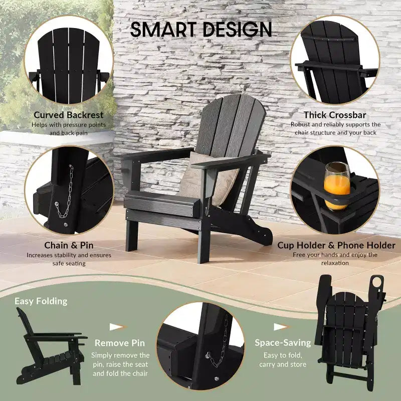 WestinTrends Nantucket Outdoor Patio HDPE Resin Adirondack Chair With Cup Holder and Phone Holder