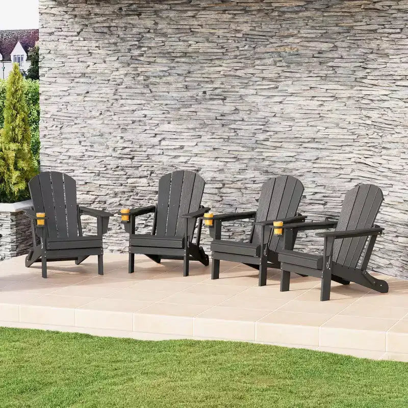 WestinTrends Nantucket Outdoor Patio HDPE Resin Folding Adirondack Chairs With Cup Holder and Phone Holder (Set of Four)
