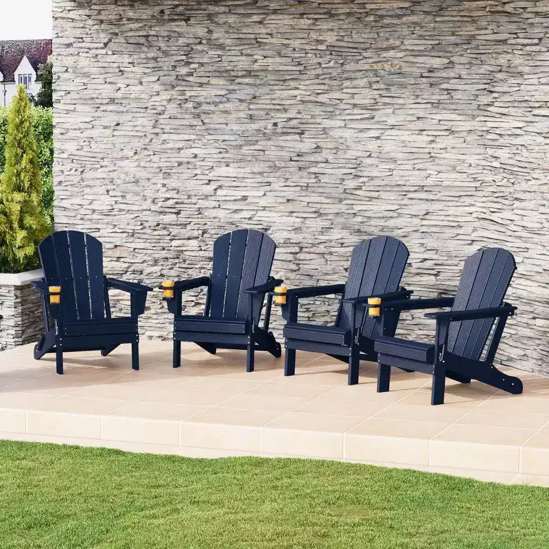 WestinTrends Nantucket Outdoor Patio HDPE Resin Folding Adirondack Chairs With Cup Holder and Phone Holder (Set of Four)