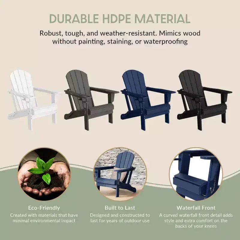 WestinTrends Nantucket Outdoor Patio HDPE Resin Folding Adirondack Chairs With Cup Holder and Phone Holder (Set of Four)