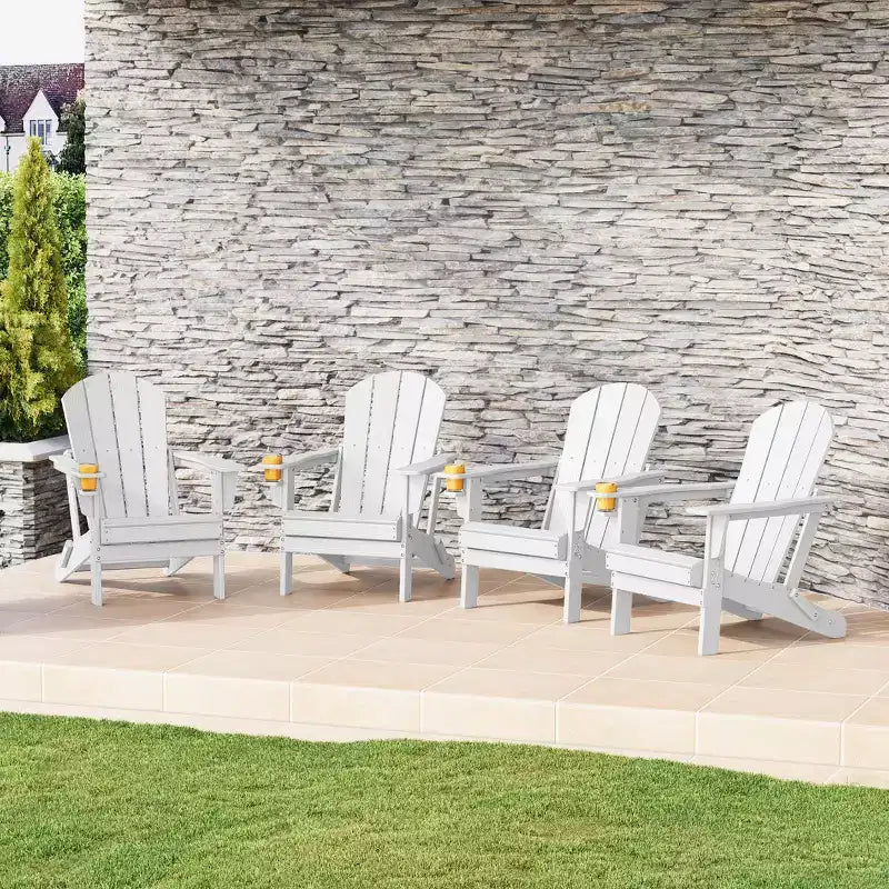 WestinTrends Nantucket Outdoor Patio HDPE Resin Folding Adirondack Chairs With Cup Holder and Phone Holder (Set of Four)