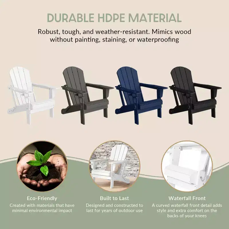WestinTrends Nantucket Outdoor Patio HDPE Resin Folding Adirondack Chairs With Cup Holder and Phone Holder (Set of Four)