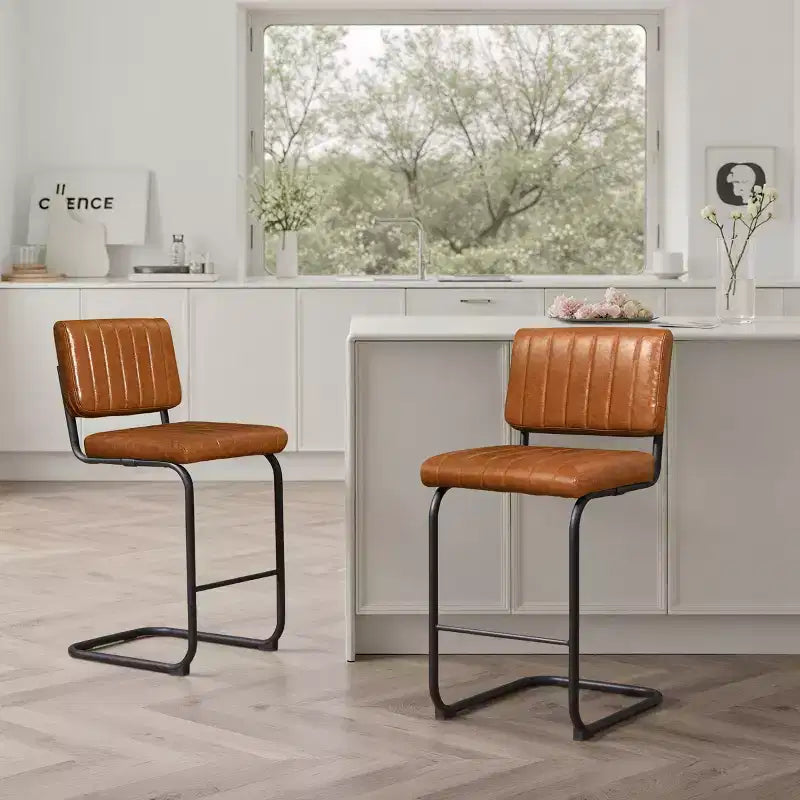 Sgabello da bar Art Leon in similpelle ad altezza bancone con struttura in metallo, set da 2