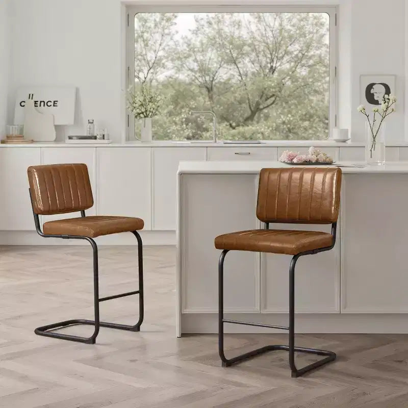 Sgabello da bar Art Leon in similpelle ad altezza bancone con struttura in metallo, set da 2