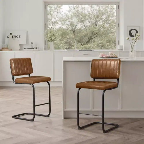 Sgabello da bar Art Leon in similpelle ad altezza bancone con struttura in metallo, set da 2