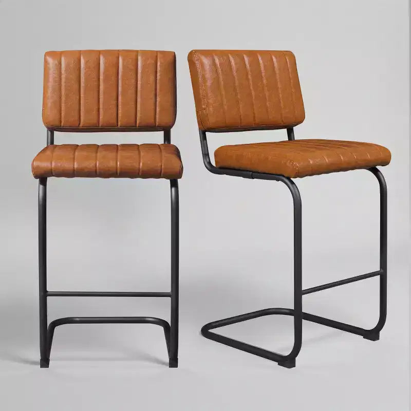 Sgabello da bar Art Leon in similpelle ad altezza bancone con struttura in metallo, set da 2
