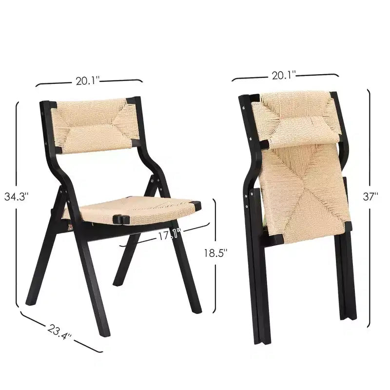 MAYEERTY 2-Set Wood Foldable & Stackable Dining Chairs for Dining Room, Woven Seat & Back, Black - Natural