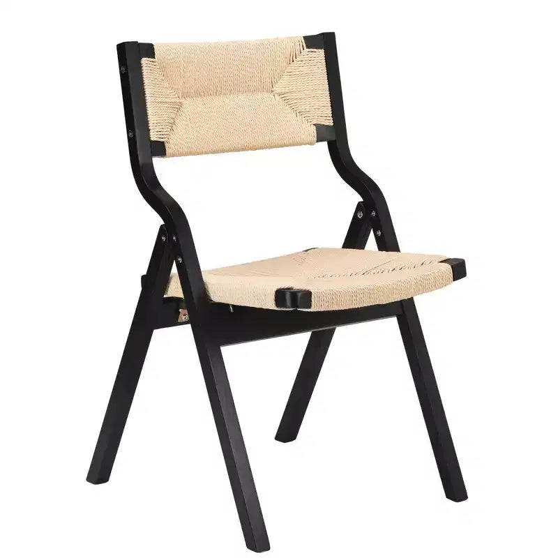 MAYEERTY 2-Set Wood Foldable & Stackable Dining Chairs for Dining Room, Woven Seat & Back, Black - Natural