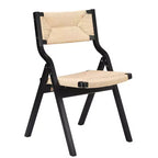 MAYEERTY 2-Set Wood Foldable & Stackable Dining Chairs for Dining Room, Woven Seat & Back, Black - Natural
