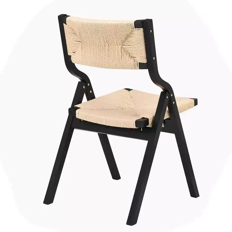 MAYEERTY 2-Set Wood Foldable & Stackable Dining Chairs for Dining Room, Woven Seat & Back, Black - Natural