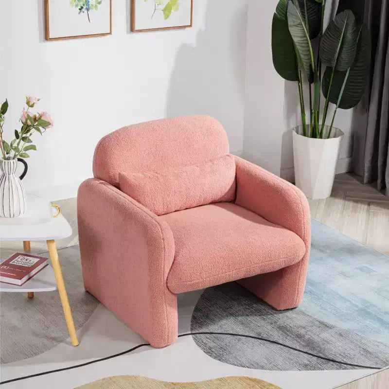 Okak Fine Minimalist Accent Chair Teddy Fleece Armchair with Cozy Soft Pillow Single Sofa Chair for Living Room Study Bedroom