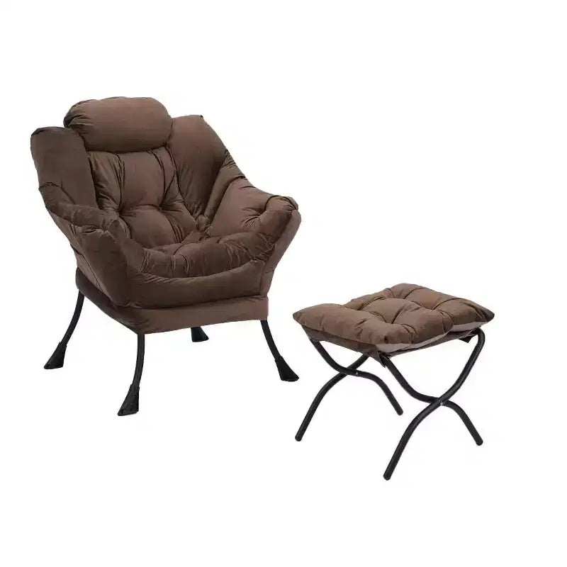 Okak Accent Chair Cotton Fabric Lazy Chair with Upholstered Side Pocket Armchair Leisure Sofa Chair with Steel Frame