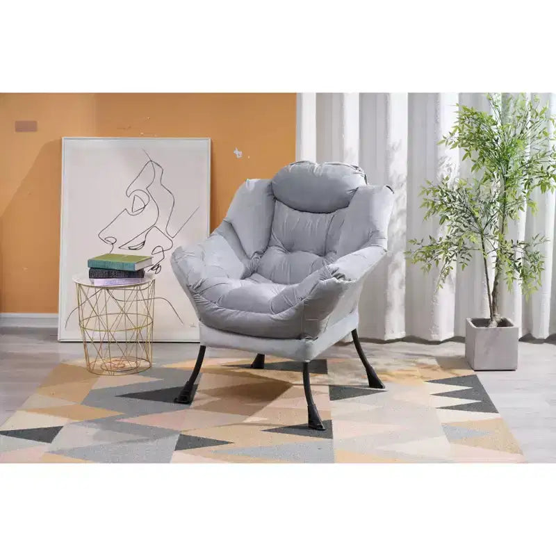 Okak Accent Chair Cotton Fabric Lazy Chair with Upholstered Side Pocket Armchair Leisure Sofa Chair with Steel Frame