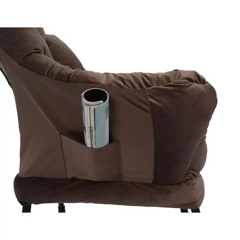 Okak Accent Chair Cotton Fabric Lazy Chair with Upholstered Side Pocket Armchair Leisure Sofa Chair with Steel Frame