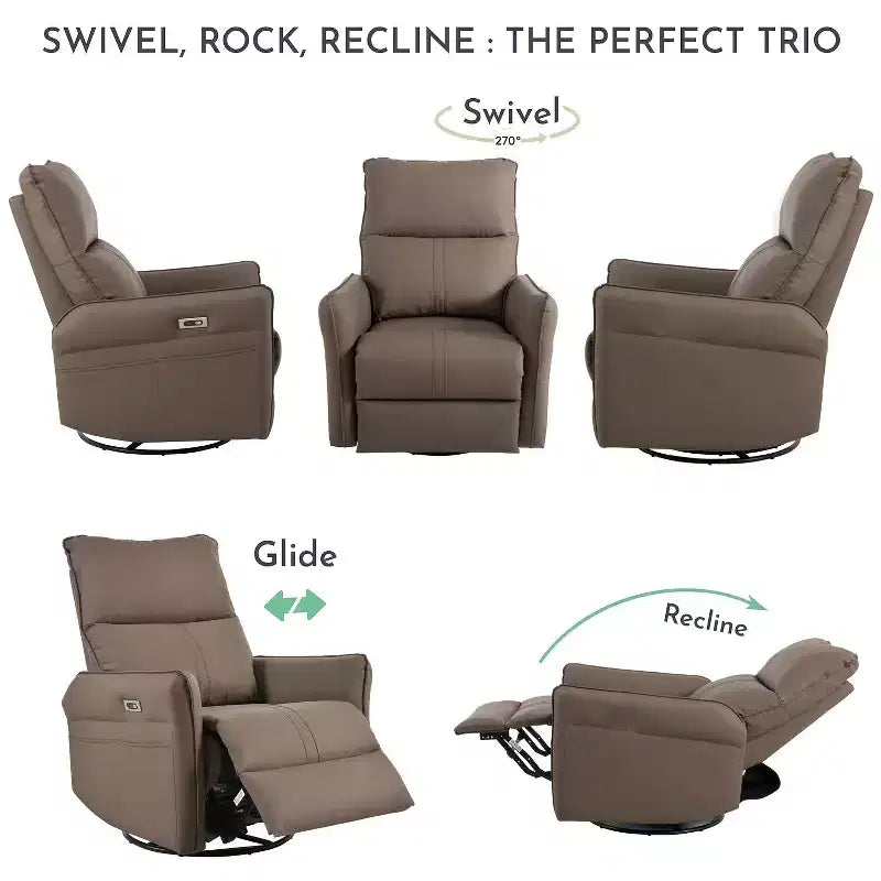 Okak Power Rocking Recliner Chair with Side Pocket 270 Swivel Electric Accent Chair Small Sofa for Living Room Bedroom Home Theater