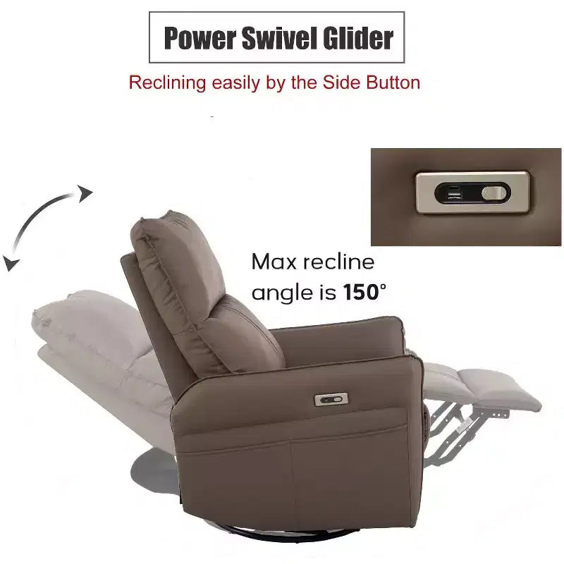 Okak Power Rocking Recliner Chair with Side Pocket 270 Swivel Electric Accent Chair Small Sofa for Living Room Bedroom Home Theater