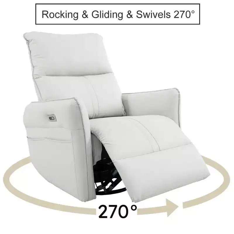 Okak Power Rocking Recliner Chair with Side Pocket 270 Swivel Electric Accent Chair Small Sofa for Living Room Bedroom Home Theater