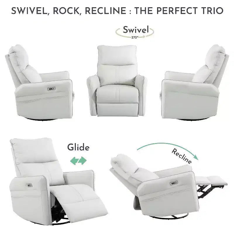 Okak Power Rocking Recliner Chair with Side Pocket 270 Swivel Electric Accent Chair Small Sofa for Living Room Bedroom Home Theater