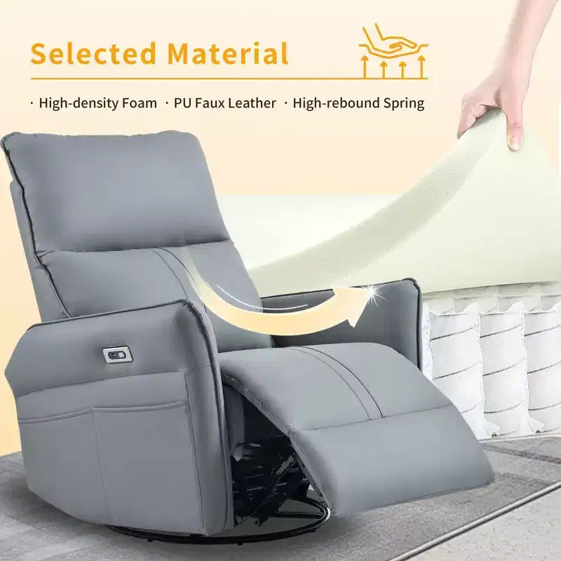 Okak Power Rocking Recliner Chair with Side Pocket 270 Swivel Electric Accent Chair Small Sofa for Living Room Bedroom Home Theater