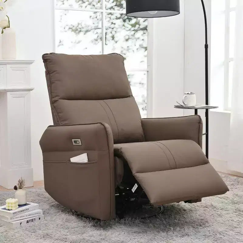 Okak Poltrona Reclinabile Girevole Elettrica Power Rocking con Tasca Laterale e Rotazione di 270 Gradi, Divano Piccolo per Soggiorno, Camera da Letto, Home Theater