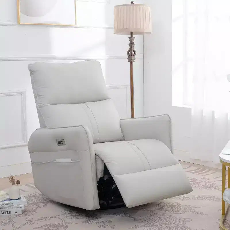 Okak Poltrona Reclinabile Girevole Elettrica Power Rocking con Tasca Laterale e Rotazione di 270 Gradi, Divano Piccolo per Soggiorno, Camera da Letto, Home Theater