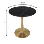 LeisureMod Bristol 27 Round Dining Table  Sintered Stone Top Accent Caf Table & Sturdy Steel Gold Pedestal Base for Kitchen and Small Spaces