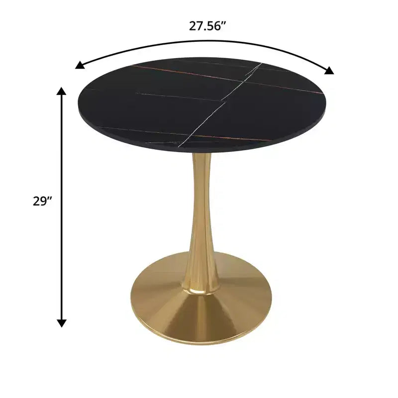 LeisureMod Bristol 27 Round Dining Table  Sintered Stone Top Accent Caf Table & Sturdy Steel Gold Pedestal Base for Kitchen and Small Spaces