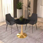 LeisureMod Bristol 27 Round Dining Table  Sintered Stone Top Accent Caf Table & Sturdy Steel Gold Pedestal Base for Kitchen and Small Spaces