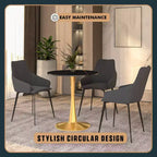 LeisureMod Bristol 27 Round Dining Table  Sintered Stone Top Accent Caf Table & Sturdy Steel Gold Pedestal Base for Kitchen and Small Spaces