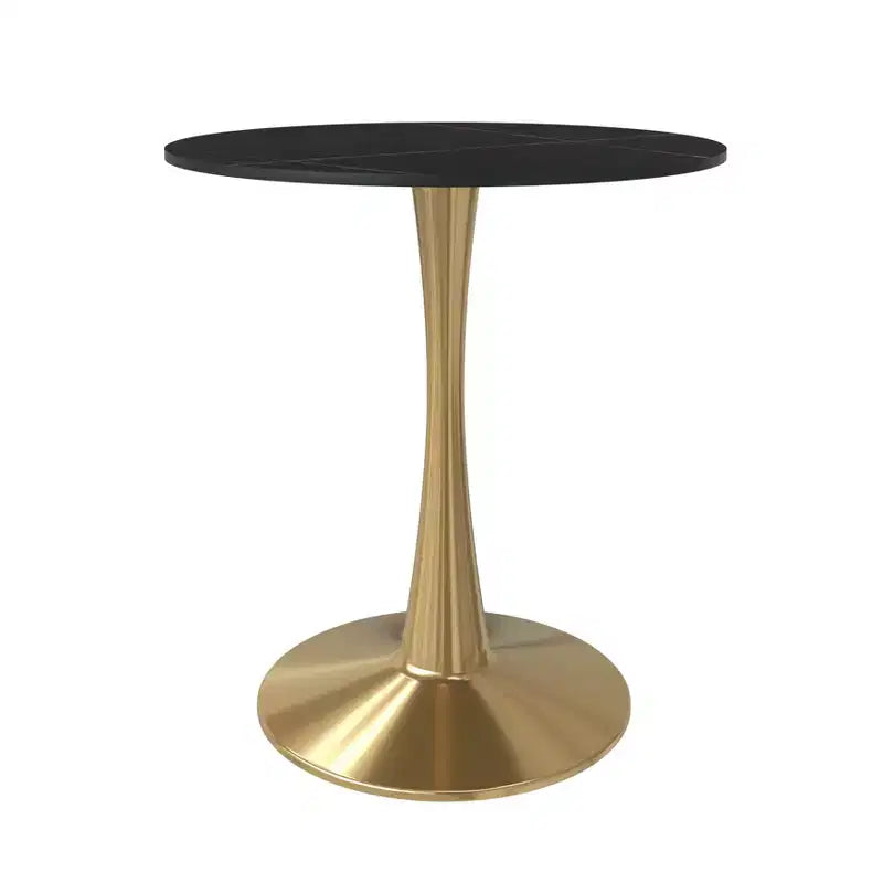 LeisureMod Bristol 27 Round Dining Table  Sintered Stone Top Accent Caf Table & Sturdy Steel Gold Pedestal Base for Kitchen and Small Spaces