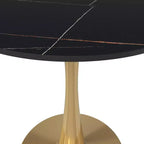 LeisureMod Bristol 27 Round Dining Table  Sintered Stone Top Accent Caf Table & Sturdy Steel Gold Pedestal Base for Kitchen and Small Spaces