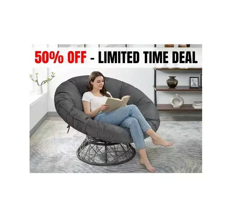 Home Imports Emporium Poltrona Papasan in Vimini con Cuscino Oversize e Base Girevole Sedia a Sfera per Interni da Camera da Letto o Patio Coperto