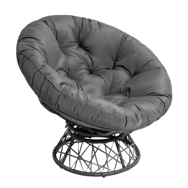 Home Imports Emporium Poltrona Papasan in Vimini con Cuscino Oversize e Base Girevole Sedia a Sfera per Interni da Camera da Letto o Patio Coperto