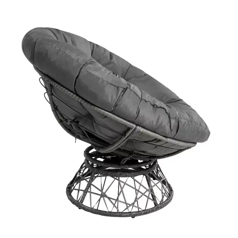 Home Imports Emporium Poltrona Papasan in Vimini con Cuscino Oversize e Base Girevole Sedia a Sfera per Interni da Camera da Letto o Patio Coperto
