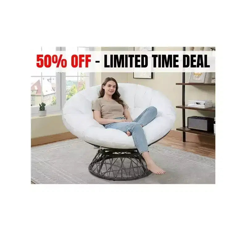 Home Imports Emporium Poltrona Papasan in Vimini con Cuscino Oversize e Base Girevole Sedia a Sfera per Interni da Camera da Letto o Patio Coperto