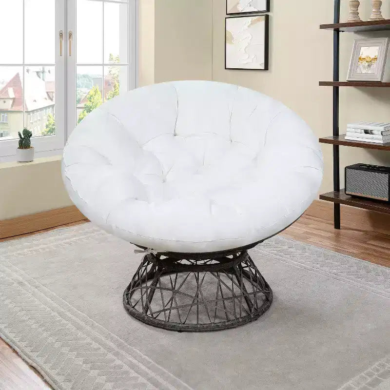 Home Imports Emporium Poltrona Papasan in Vimini con Cuscino Oversize e Base Girevole Sedia a Sfera per Interni da Camera da Letto o Patio Coperto