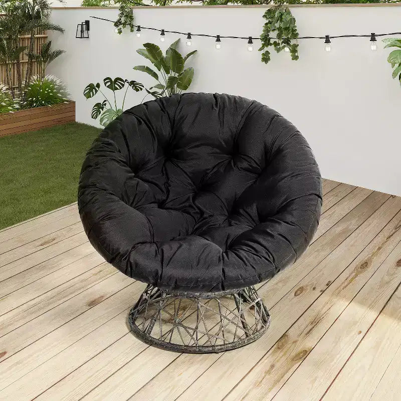 Home Imports Emporium Poltrona Papasan in Vimini con Cuscino Oversize e Base Girevole Sedia a Sfera per Interni da Camera da Letto o Patio Coperto