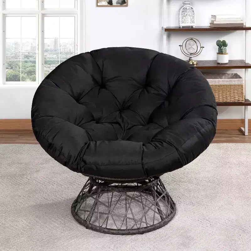 Home Imports Emporium Poltrona Papasan in Vimini con Cuscino Oversize e Base Girevole Sedia a Sfera per Interni da Camera da Letto o Patio Coperto