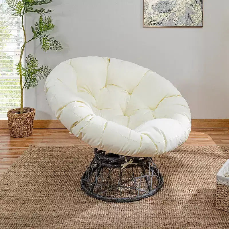 Home Imports Emporium Poltrona Papasan in Vimini con Cuscino Oversize e Base Girevole Sedia a Sfera per Interni da Camera da Letto o Patio Coperto