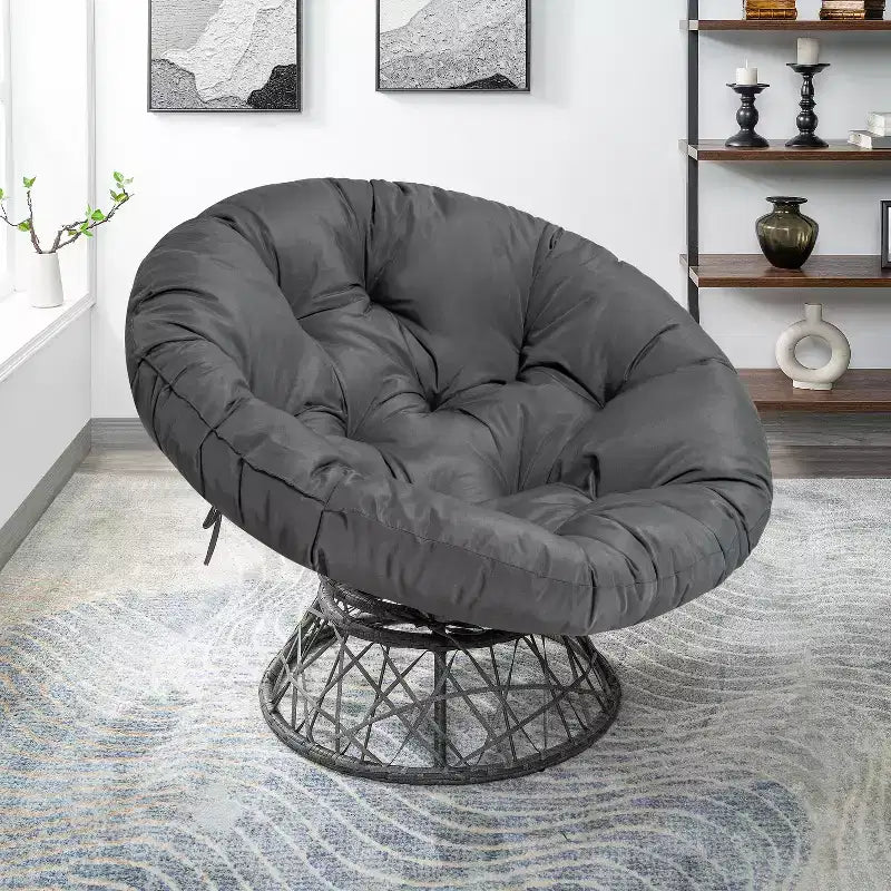 Home Imports Emporium Poltrona Papasan in Vimini con Cuscino Oversize e Base Girevole Sedia a Sfera per Interni da Camera da Letto o Patio Coperto