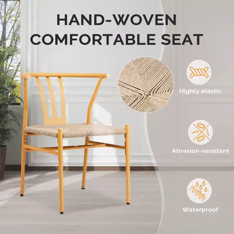 Karl Home | Sedia da pranzo con trama e struttura in metallo giallo (confezione da 4)