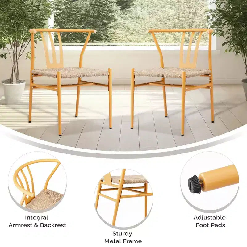 Karl Home | Sedia da pranzo con trama e struttura in metallo giallo (confezione da 4)
