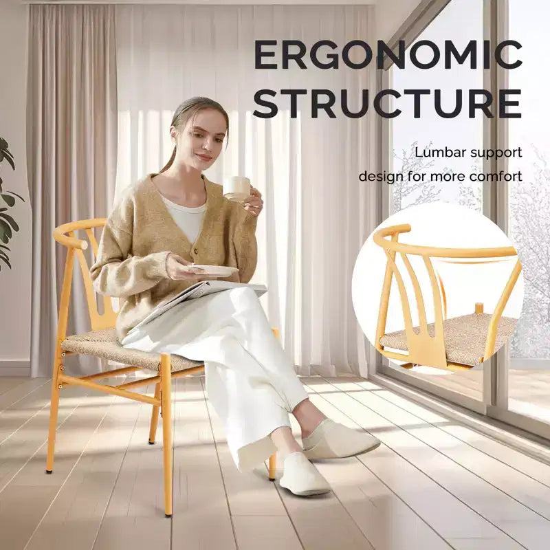 Karl Home | Sedia da pranzo con trama e struttura in metallo giallo (confezione da 4)