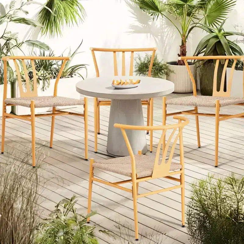 Karl Home | Sedia da pranzo con trama e struttura in metallo giallo (confezione da 4)
