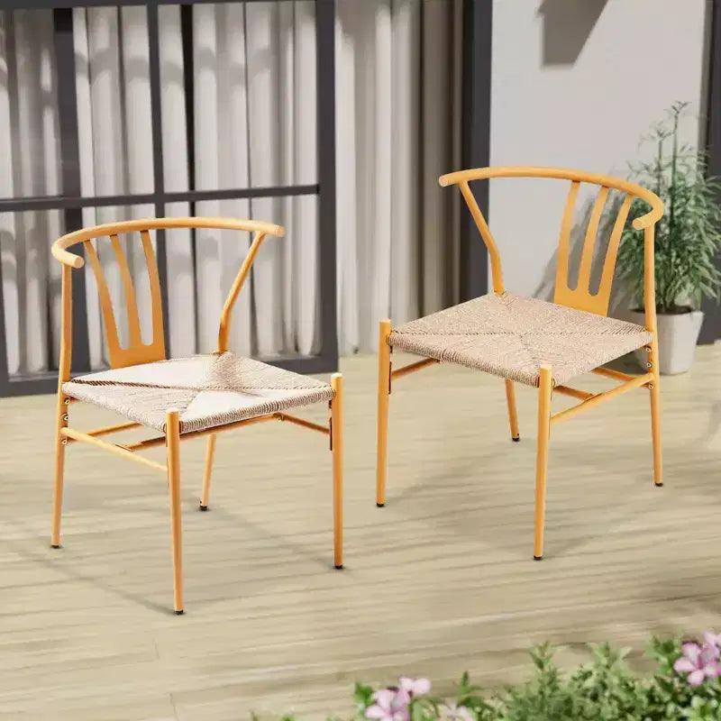 Karl Home | Sedia da pranzo con trama e struttura in metallo giallo (confezione da 4)