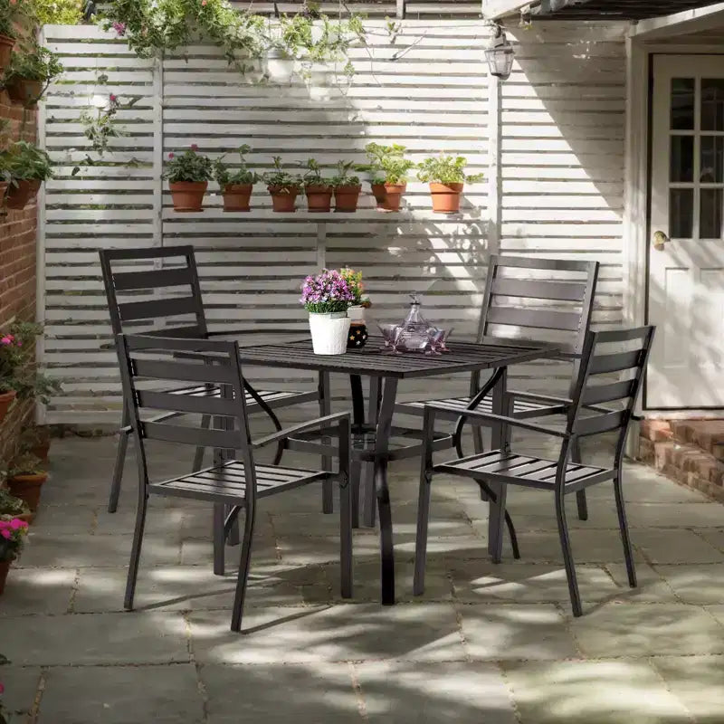 Karl Home | Sedia da pranzo impilabile in acciaio per patio (Set da 4)